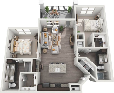 Floor plan for 2 beds, 2 baths, 1144 sqft